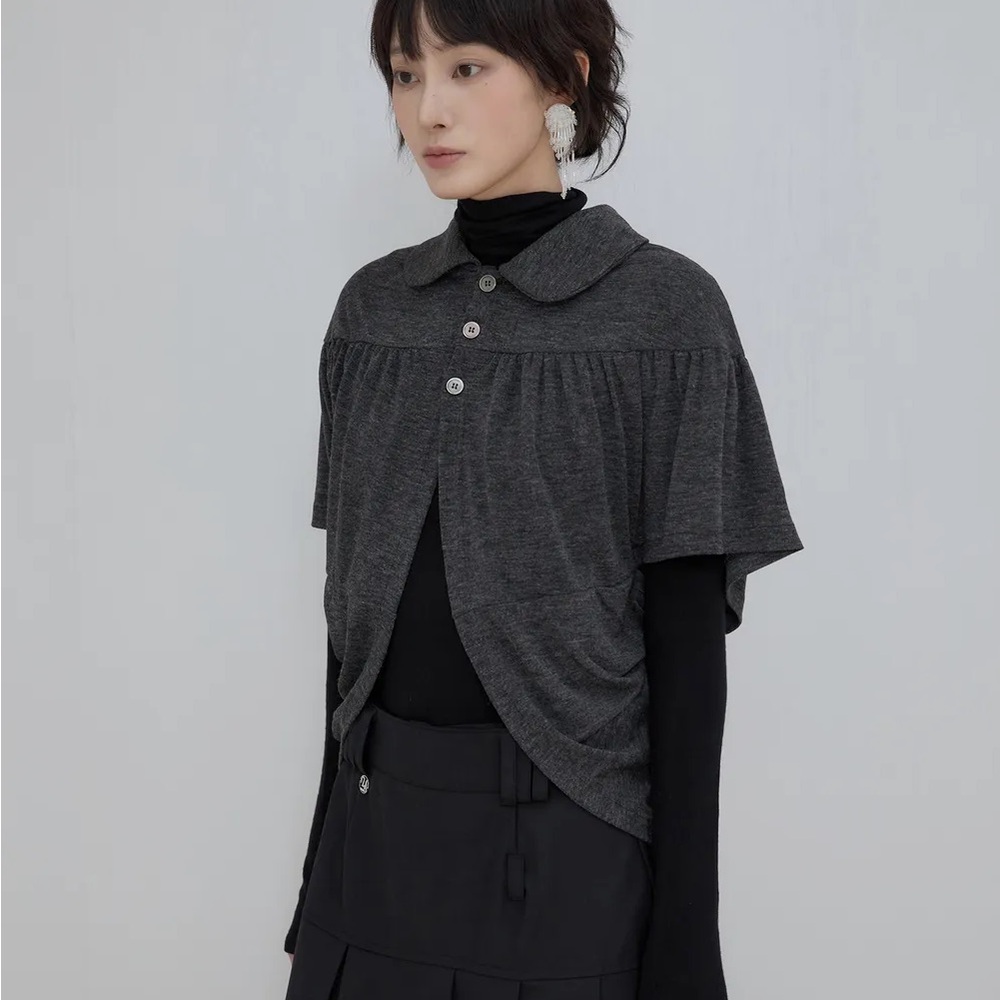 Women’s Dark Gray Short Sleeve Shrug with Collar
